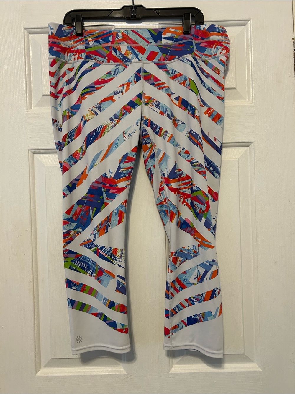 Woman’s White Multicolor Athletic Leggings - Bright Stripe Print
